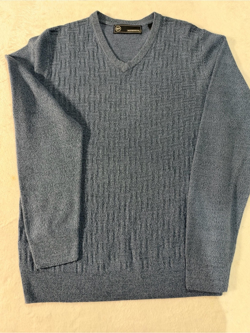 Weatherproof Sweater Mens M Blue V-Neck Pullover Basketweave Knit - 100% Acrylic